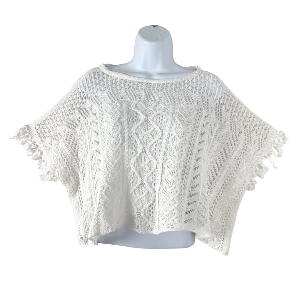Polo Ralph Lauren Boxy Top Girls Medium‎ White Linen Fringe Crochet TP-3481